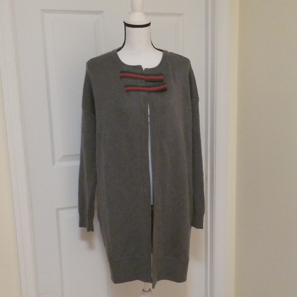 Kenneth Cole Storm Gray Racing Stripe Sweater Coat